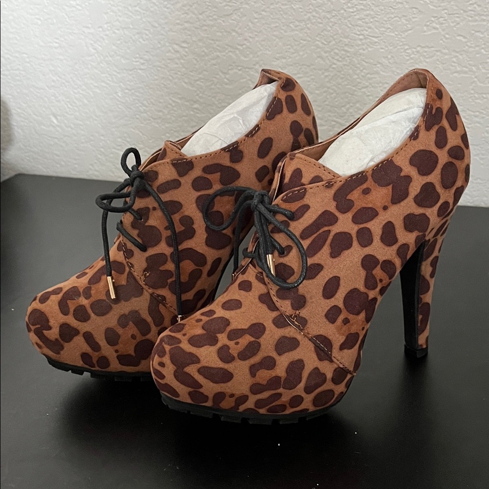Dollhouse Brown Leopard Lace-Up Heels